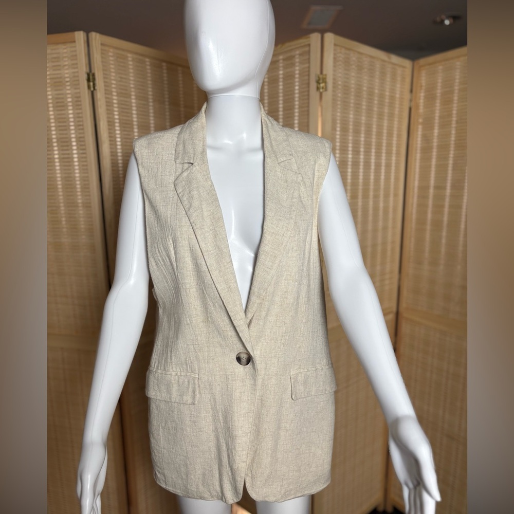 Sleeveless Beige Blazer Vest Medium